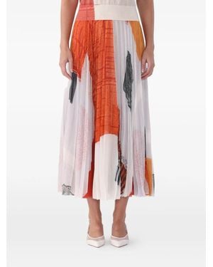Jason Wu X Robert Rauschenberg Pleated Artwork Midi Skirt - Red