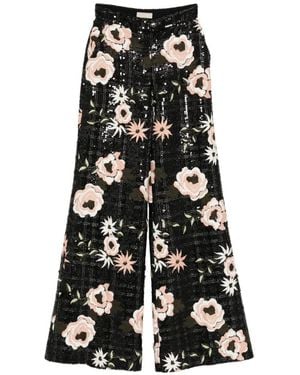 Elie Saab Floral-Embroidered Flared Trousers - White
