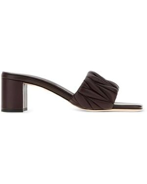 Miu Miu Matelassé Leather Mules - Brown