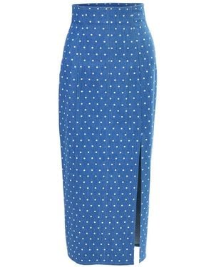 Carolina Herrera Polka-Dot Denim High-Waist Midi Skirt - Blue