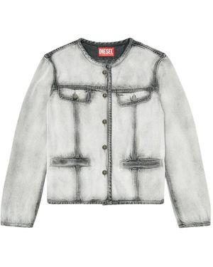 DIESEL Collarless Acid-Wash Denim Jacket - Grey