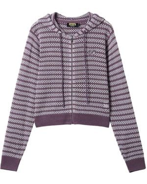 Mini Cream Cardigan A Righe Con Cappuccio - Viola