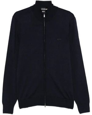 BOSS Balonso Zip-Up Cardigan - Blue