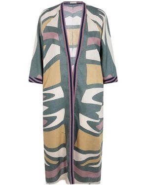 VOLANTIS Caftan Cardy À Imprimé Abstrait En Lin - White