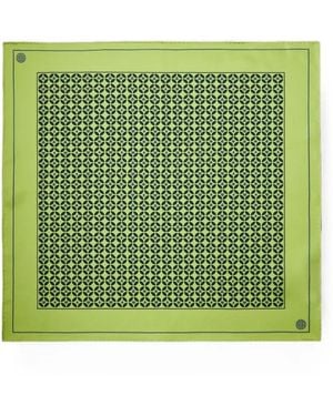 Shanghai Tang Geometric-Print Mulberry Silk Pocket Square - Green