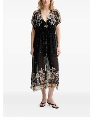 Twinset Floral-Print Drawstring Kaftan - Black