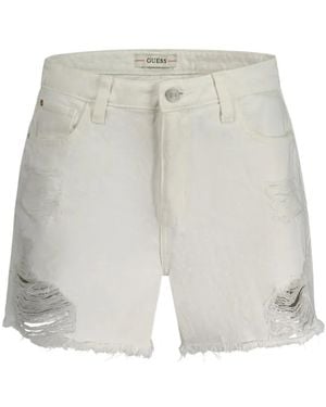 Guess Distressed Frayed Mini Shorts - White