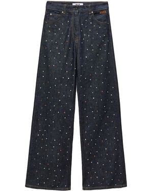 MSGM Rhinestone-Embellished Wide-Leg Jeans - Blue