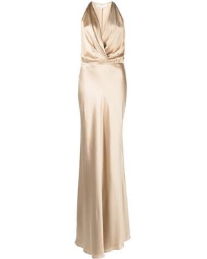 Michelle Mason Draped Halterneck Gown - Natural