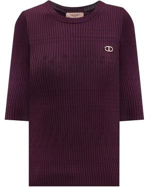 Twinset Maglione A Coste Con Placca Logo - Viola