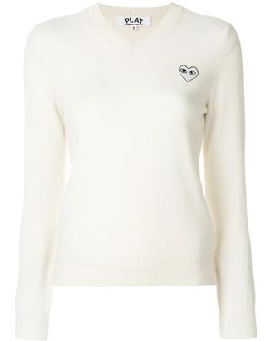 COMME DES GARÇONS PLAY V-Neck Pullover - White