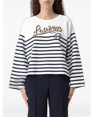 Ralph Lauren Striped Logo-Patch Jumper - Blue