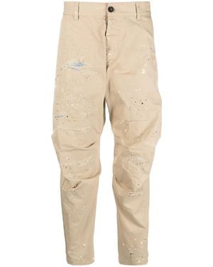 DSquared² Distressed-Effect Cotton Cropped Pants - Natural