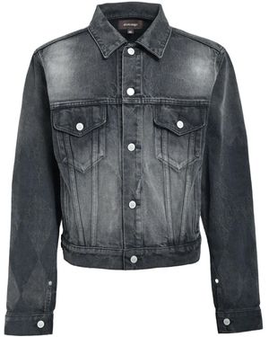 MASU Diamond-Pattern Denim Jacket - Gray