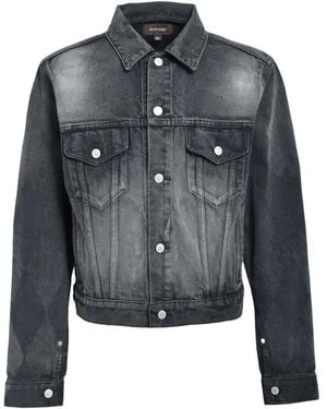 MASU Diamond-Pattern Denim Jacket - Gray