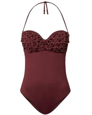 Twinset One-Piece Swimsuit With Origami And Rhinestone Embroidery - Red