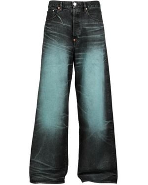 KENZO Turn Up Faded-Effect Wide-Leg Jeans - Blue