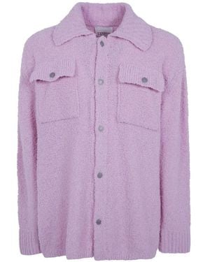 Laneus Bouclé-Knit Pocket-Detail Shirt - Purple