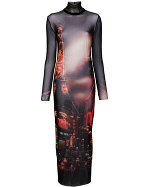 Jean Paul Gaultier Long Sleeve Turtleneck Mesh Dress - Black