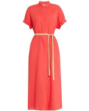Xirena Linnet Belted Cotton-Poplin Midi Dress - Red