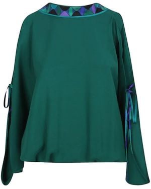 PUCCI Loose Fit Crepe Marocain Blouse With Bow - Grün