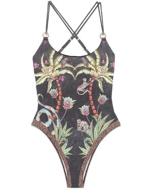 Pin-Up Stars Printed Swimsuit - Black