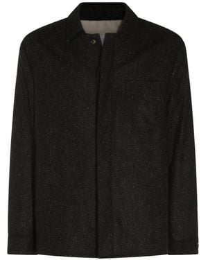 Eleventy Herringbone-Pattern Shirt Jacket - Black
