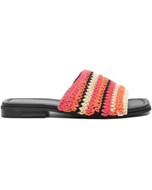 Inuikii Striped Crochet Flat Sandals - Red