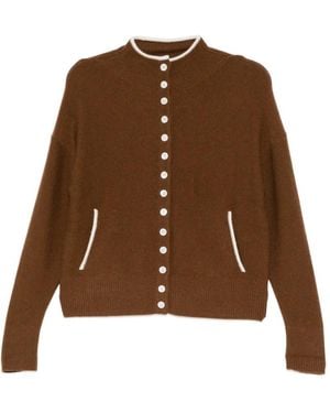 CUDDLEUP Contrast-Trim Front-Button Cardigan - Brown