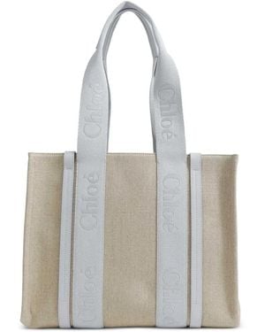 Chloé Woody Logo-Embroidered Tote Bag - White