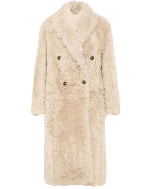 Brunello Cucinelli Double-Breasted Shearling Coat - Natural