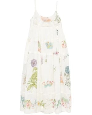 Injiri Abito Lungo Con Stampa A Fiori - Bianco