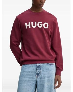 HUGO Logo-Print Crew-Neck Sweater - Red
