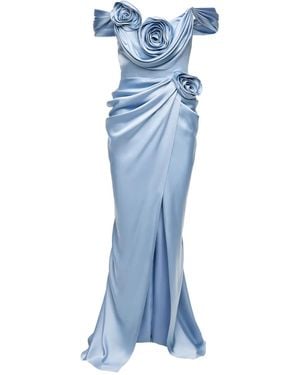 Ana Radu Rose-Embellished Satin Maxi Dress - Blue