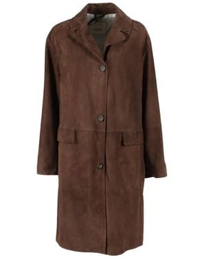 Max Mara Ortensia Lapel-Collar Suede Coat - Brown