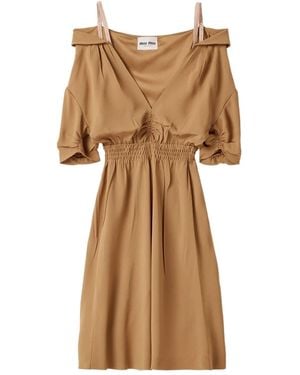 Miu Miu Sablé shoulder-strap smocked dress - Natur