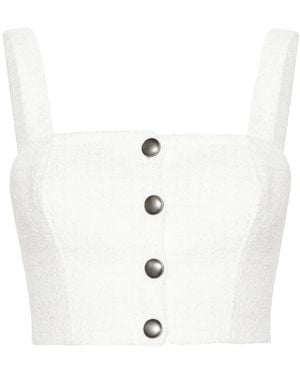 Alessandra Rich Checked Tweed Crop Top - White