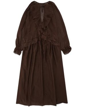 Fortela Robe Mi-Longue À Volants - Brown