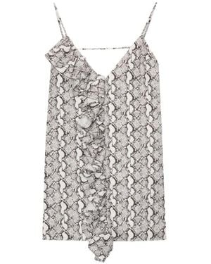 MSGM Ruffled-Detail Snakeskin-Print Mini Dress - Gray