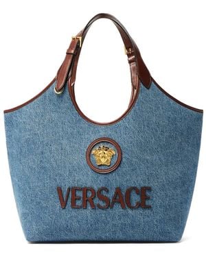 Versace ロゴアップリケ トートバッグ - ブルー