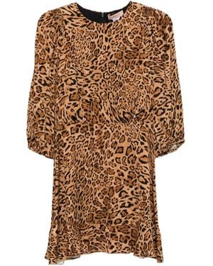 Twinset Leopard-Print Puff-Sleeve Mini Dress - Brown