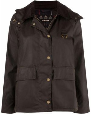 Barbour Avon Wax-Cotton Hooded Jacket - Black