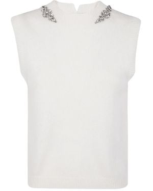 Semicouture Crystal-Embellished Sleeveless Top - White