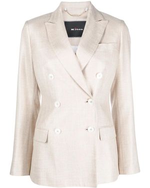 Kiton Double-Breasted Silk Blazer - Natural