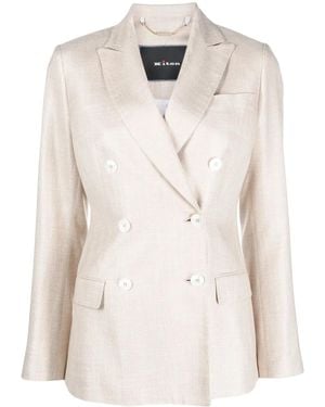 Kiton Double-Breasted Silk Blazer - Natural