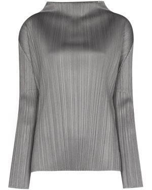 Pleats Please Issey Miyake Cowl-Neck Top - Gray