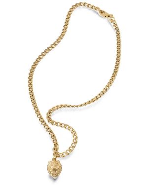 Guess Lion-Pendant Curb-Link Necklace - White