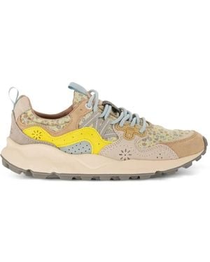 Flower Mountain Yamano 3 Floral-Print Suede Trainers - Natural