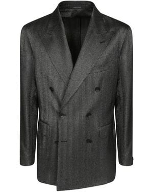Tagliatore Double-Breasted Herringbone-Pattern Blazer - Black