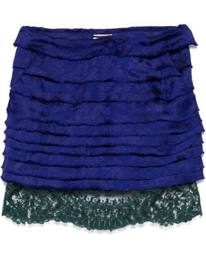 Saint Laurent Jacquard And Lace Mini Dress - Blue